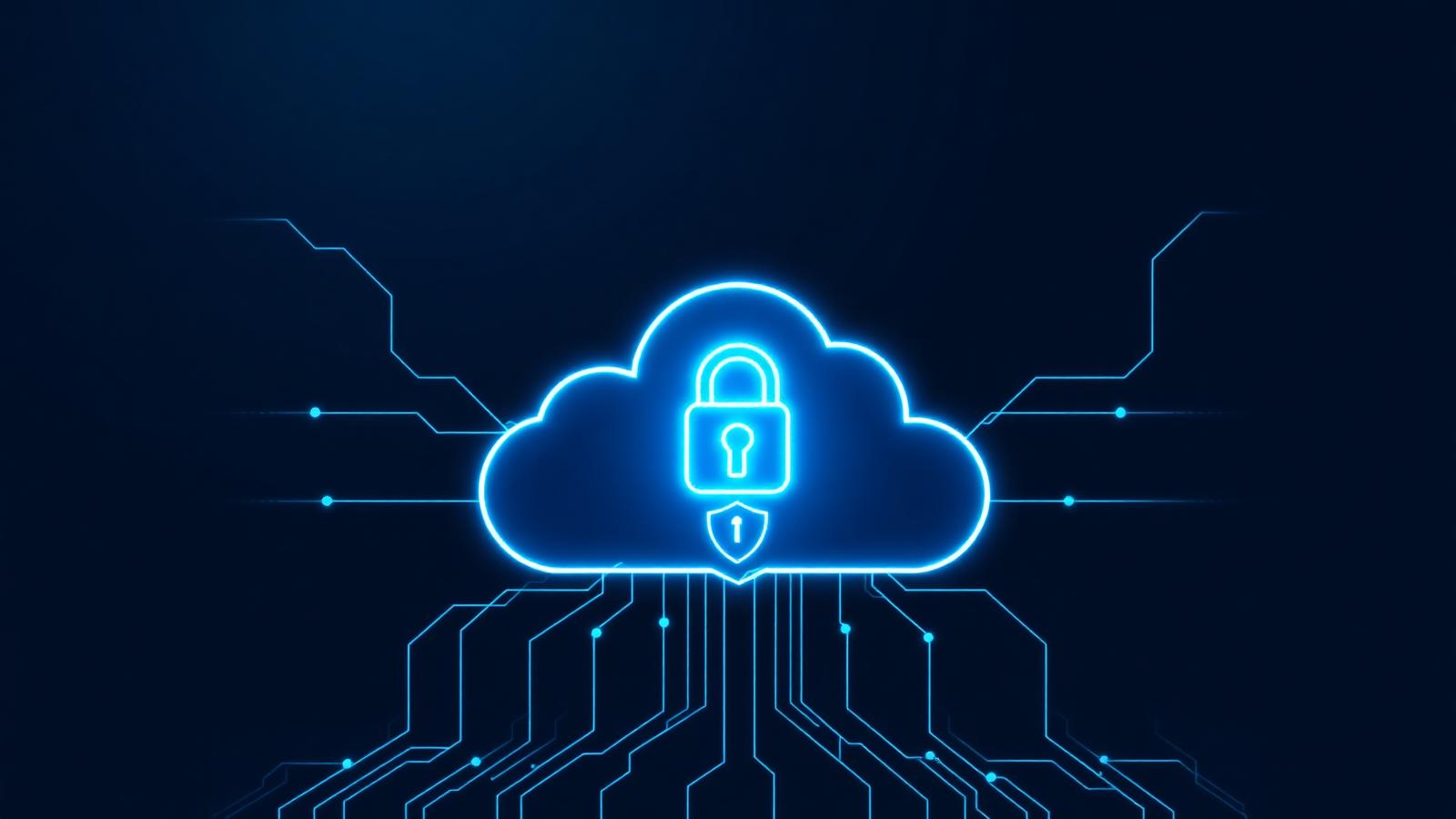 Nuvem com cadeado representando backup seguro e criptografado