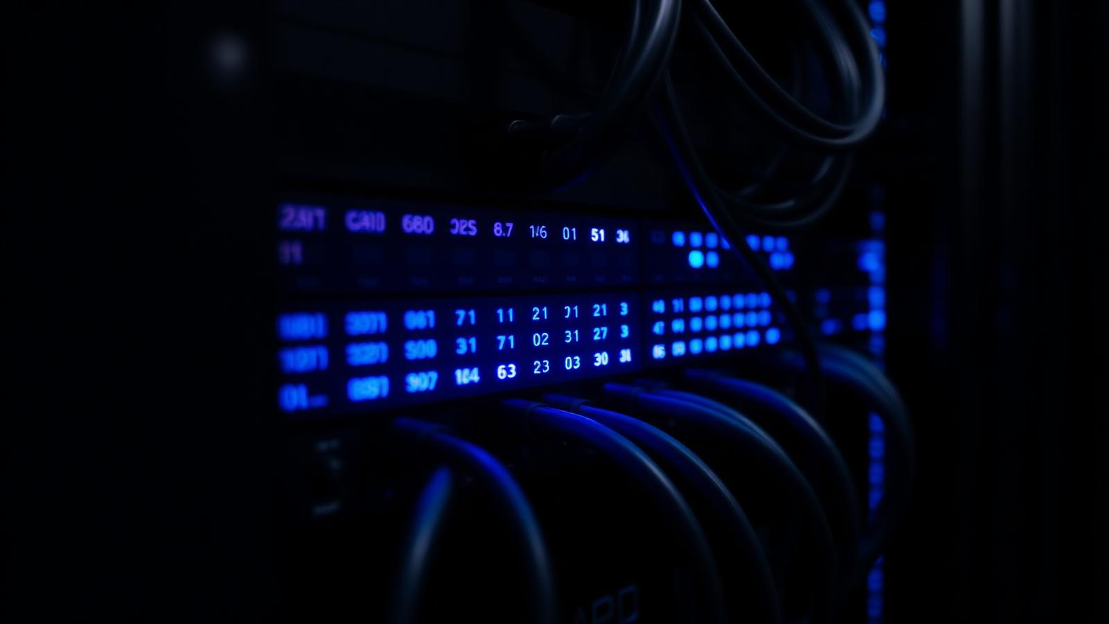 Painel de monitoramento de servidores com indicadores azuis
