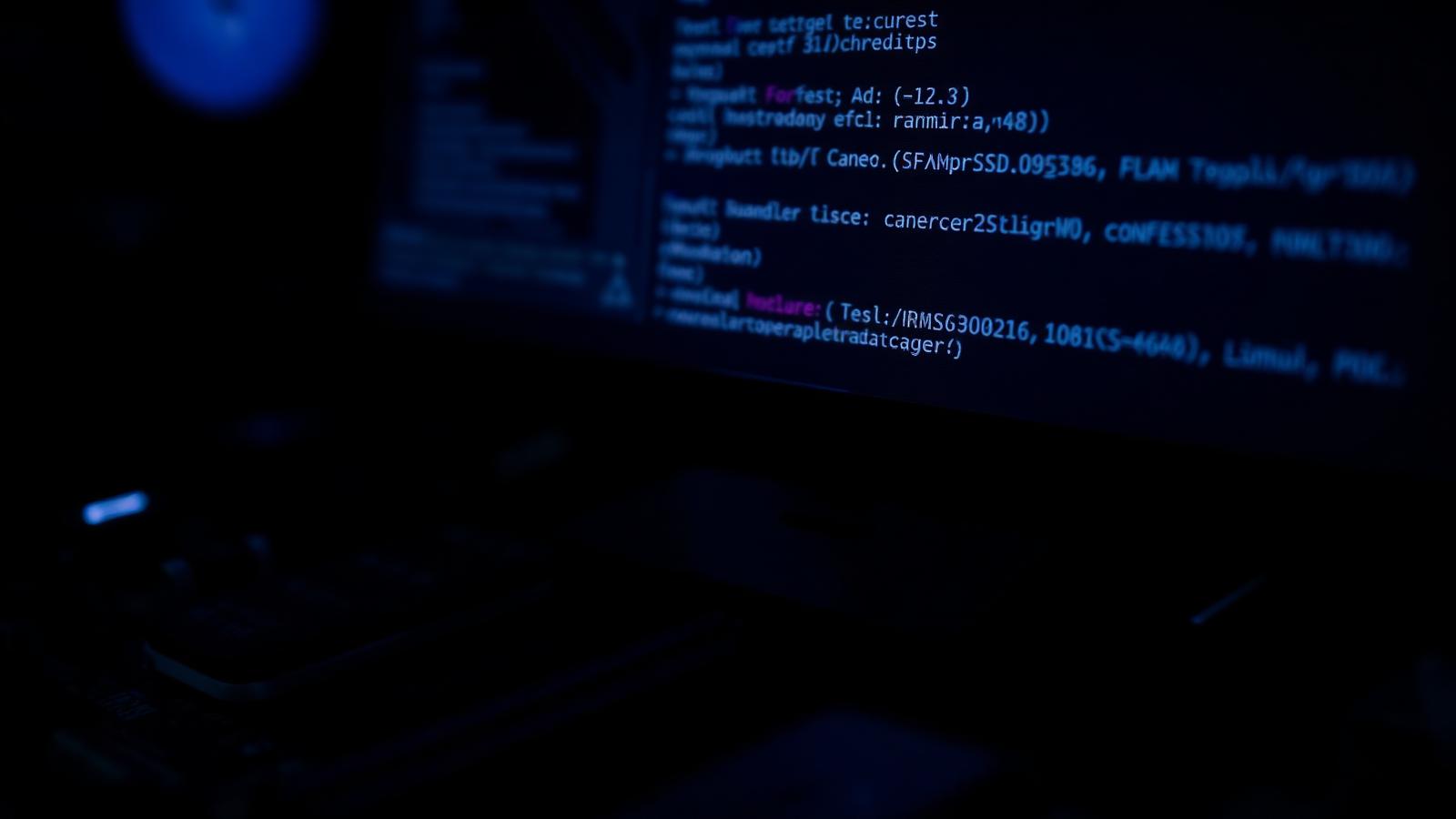 Terminal Linux com código exibido em monitor escuro