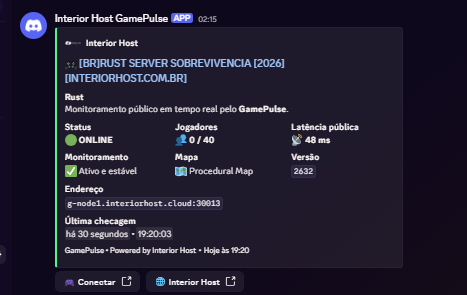 Card real do GamePulse exibido no Discord